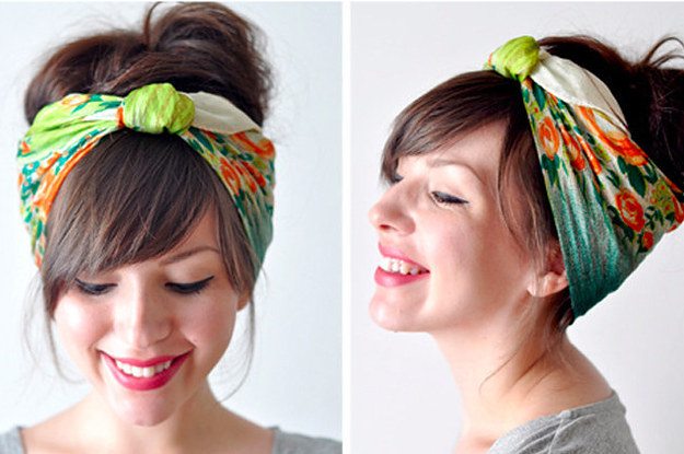 Silk scarf wrapped and pinned into a 1920s style head wrap