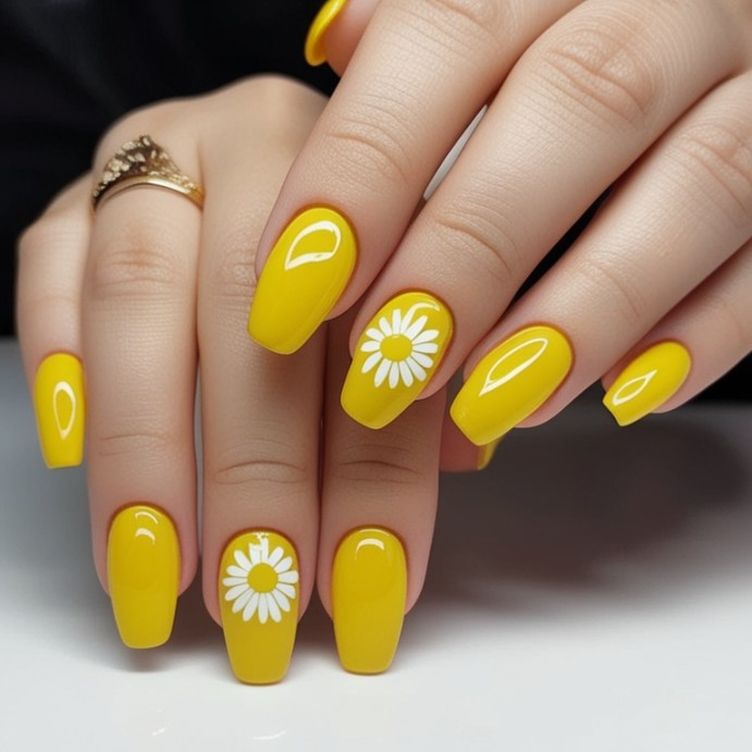 Cute easy yellow Daisy Nails