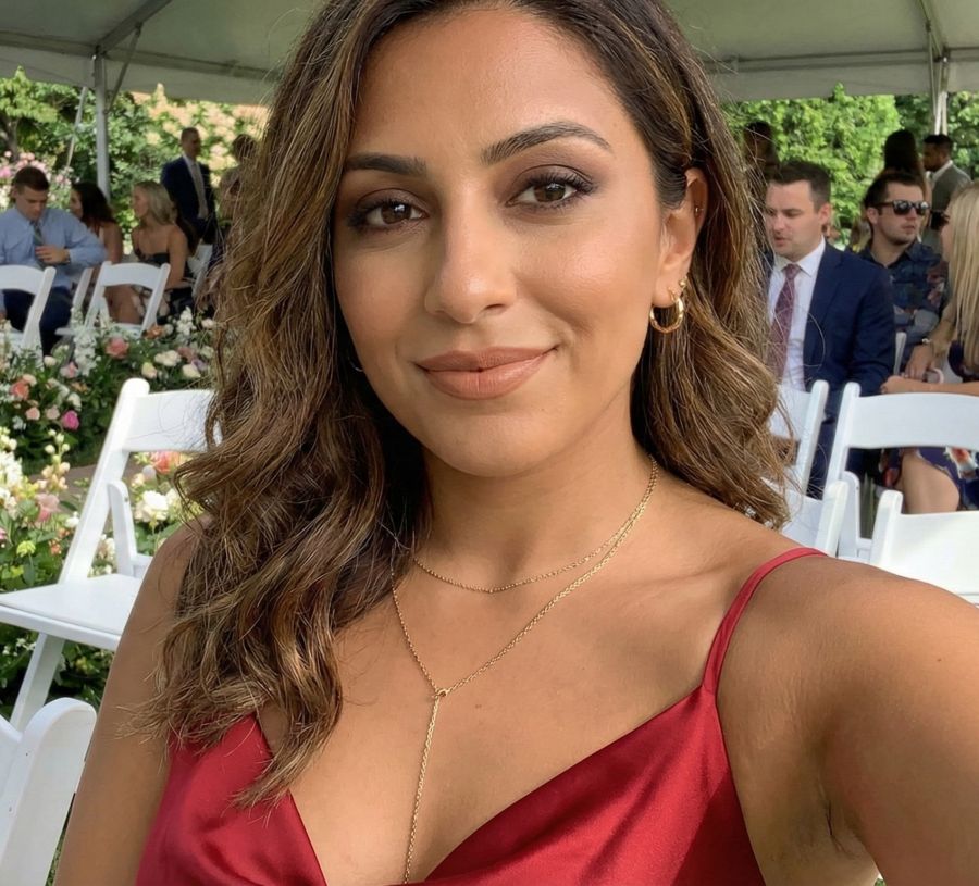nude lipstick on red dress